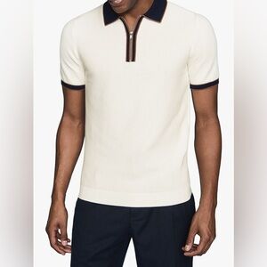 Reiss Tobago Textured Zip Neck Polo